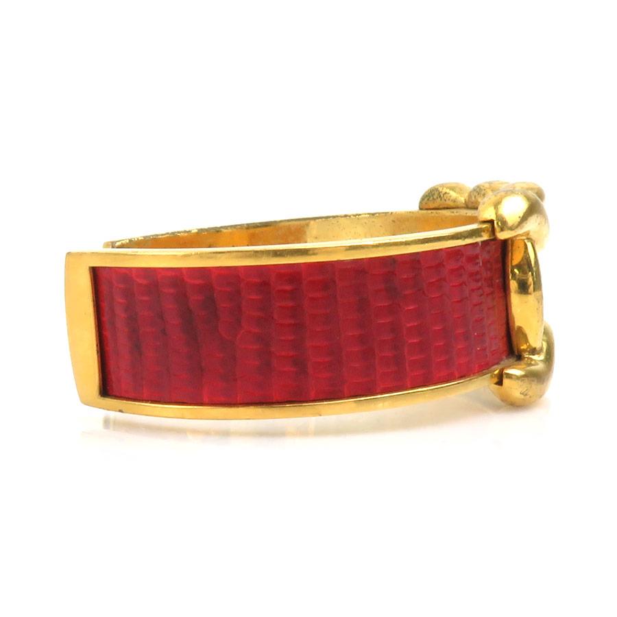 エルメス　バングル　リザード　レッド×ゴールド HERMES（エルメス） バングル リザード/メタル レッド×ゴールド