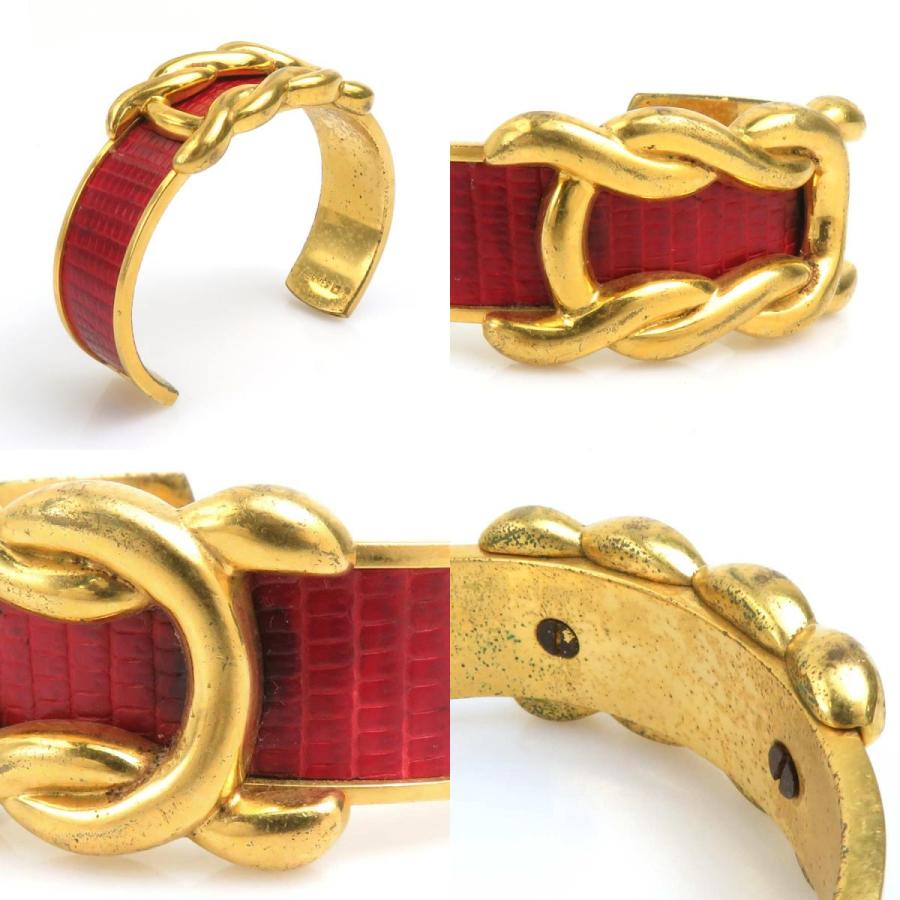 エルメス　バングル　リザード　レッド×ゴールド HERMES（エルメス） バングル リザード/メタル レッド×ゴールド