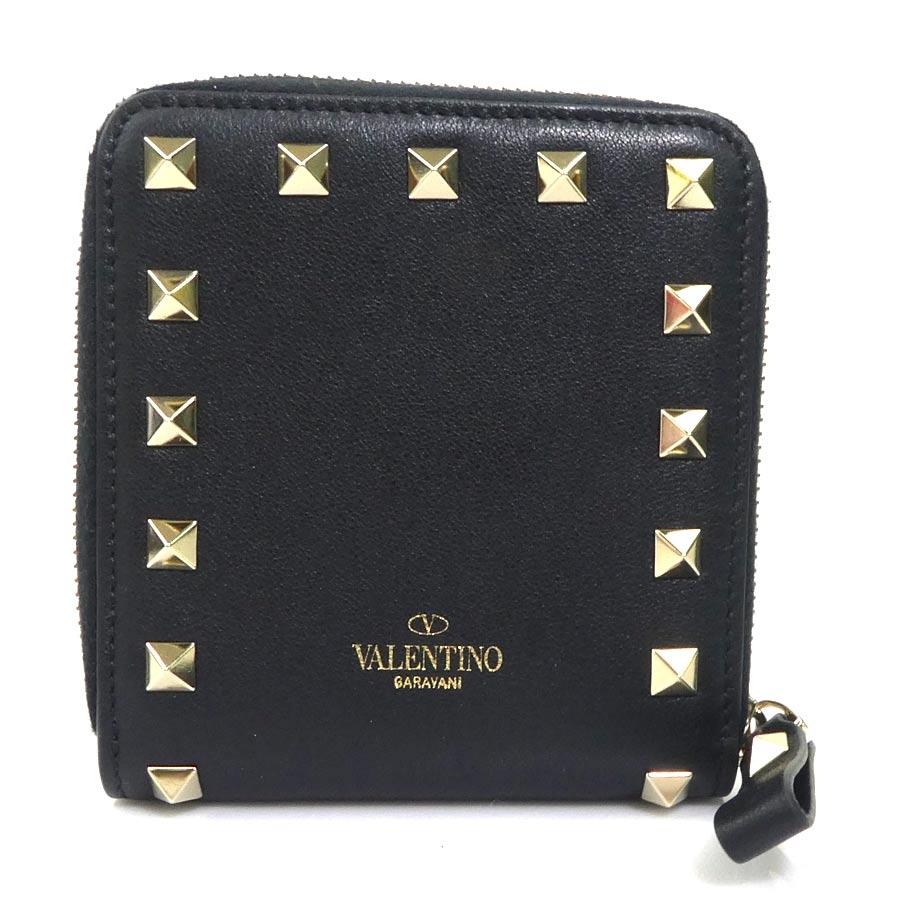 美品✨ VALENTINO ヴァレンティノ 二つ折り財布 ブラック レザー ヴァレンティノ ガラヴァーニ Valentino Garavani 二つ折り財布 レザー