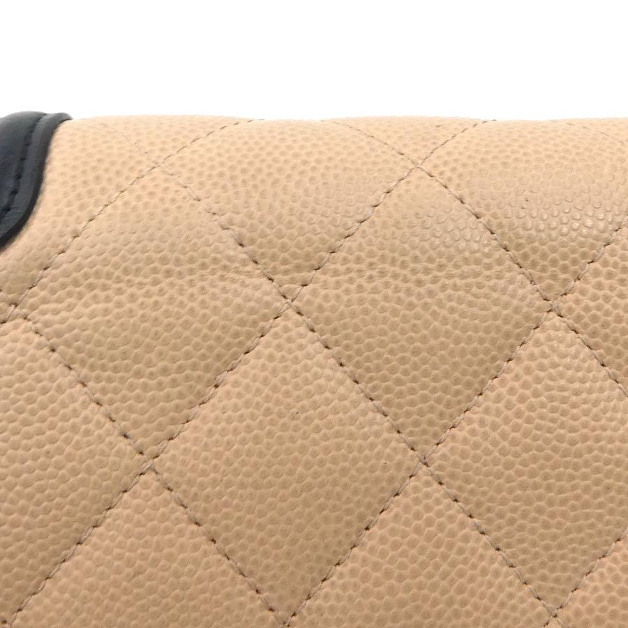 シャネル CHANEL 三つ折り財布 CCフィリグリー キャビアスキンレザー ベージュ/ブラック レディース 送料無料【中古】 r11093a CHANEL（シャネル） 三つ折り財布 CCフィリグリー キャビアスキン