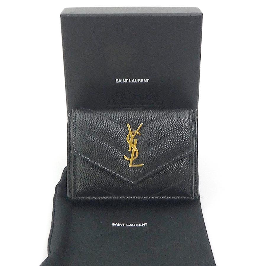 サンローラン SAINT LAURENT 三つ折り財布 レザー ブラック : ブランド