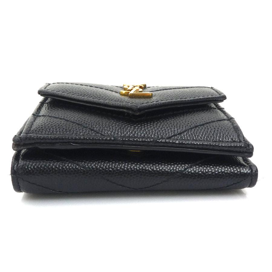 サンローラン SAINT LAURENT 三つ折り財布 レザー ブラック : ブランド