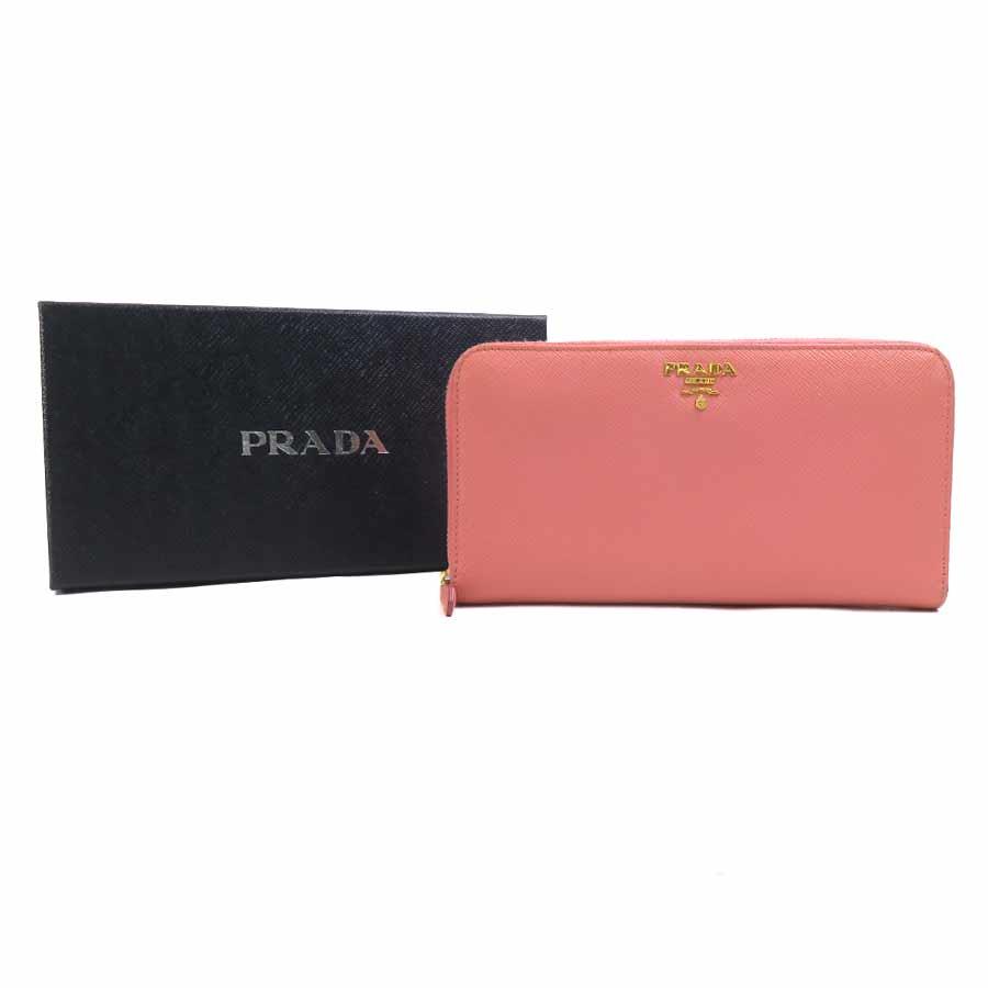 PRADA（プラダ） ラウンドファスナー長財布 レザー ピンク : ブランド