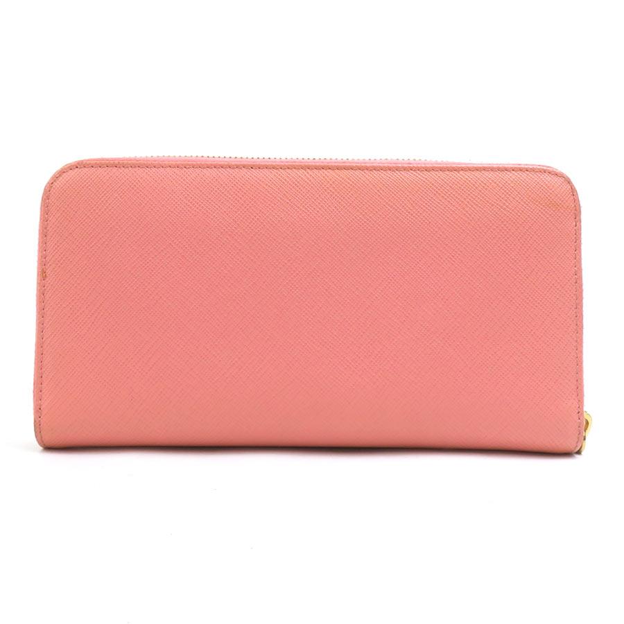 PRADA（プラダ） ラウンドファスナー長財布 レザー ピンク : ブランド