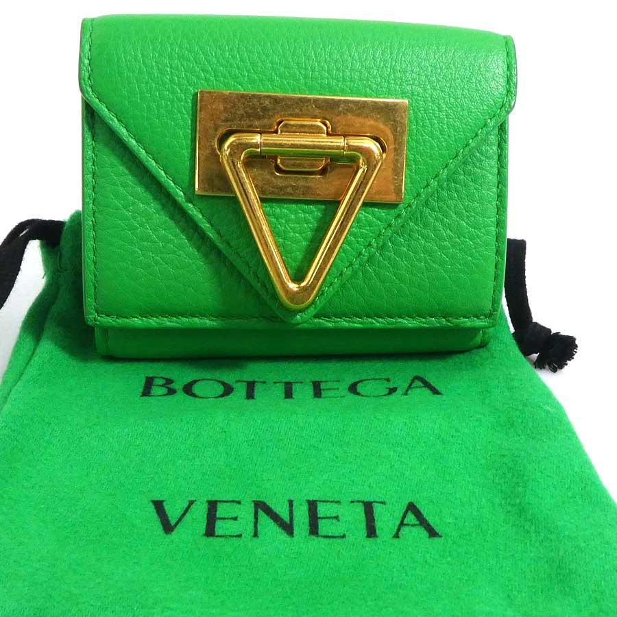 BOTTEGA VENETA グリーン三つ折り財布 ボッテガヴェネタ BOTTEGAVENETA 三つ折り財布 レザー グリーン