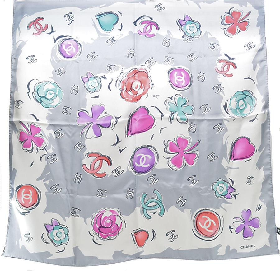 希少✨CHANEL シャネル　カメリア　ココマーク　 シルク100% スカーフ CHANEL シャネル スカーフ アイコン カメリア シルク100