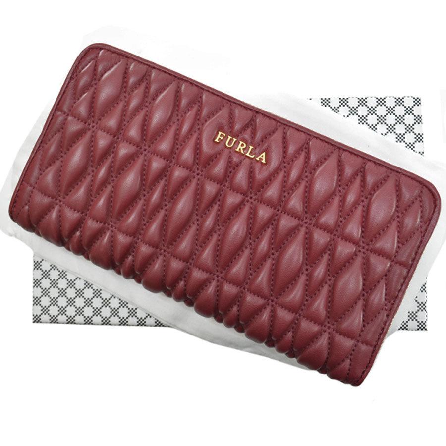 FURLA（フルラ） 長財布 レザーx金属素材 レッドxゴールド 美品