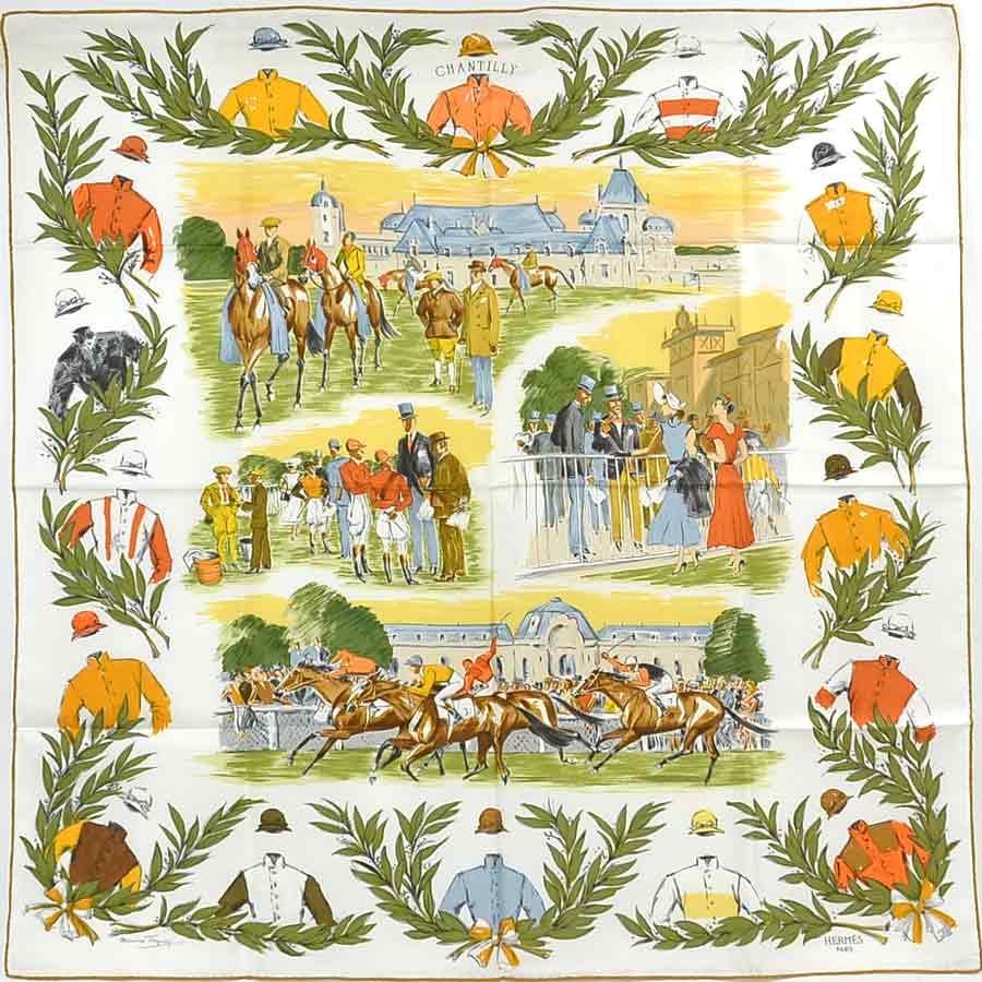 HERMÈS カレ90 CHANTILLY 大判スカーフ HERMES エルメス スカーフ カレ90 CHANTILLY 競馬場 シルク