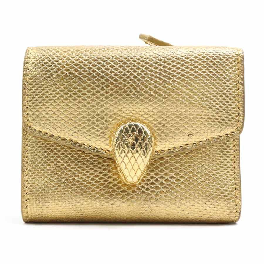 BVLGARI セルペンティ 財布 GOLD BVLGARI ブルガリ 三つ折り財布 セルペンティ レザー ゴールド