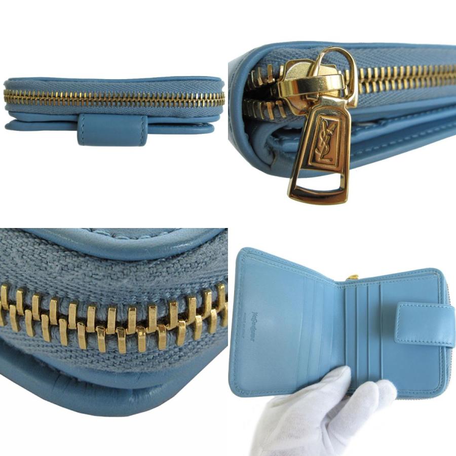 イヴ・サンローラン 二つ折り財布 青 YSL イブサンローラン二つ折り財布 sky blue ターコイズブルー - メルカリ