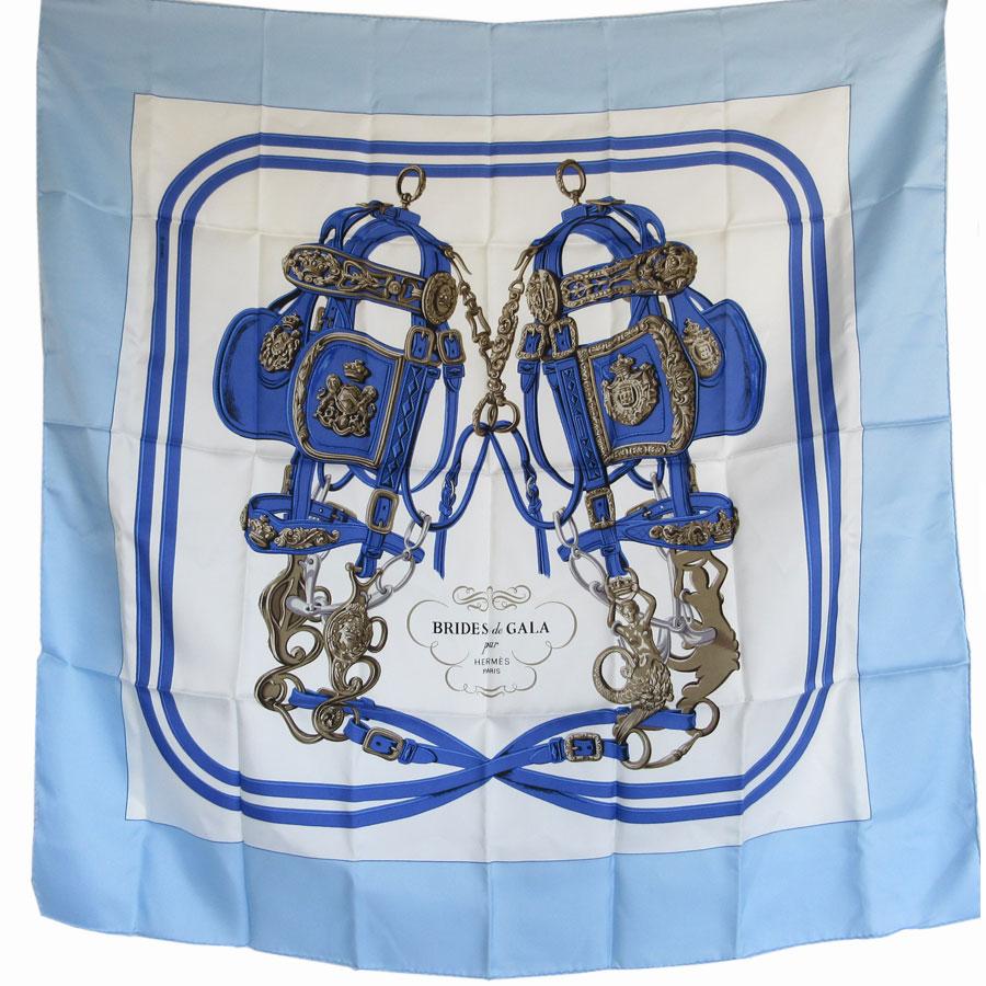 HERMES エルメス スカーフ カレ90 BRIDES de GALA シルク ブルー