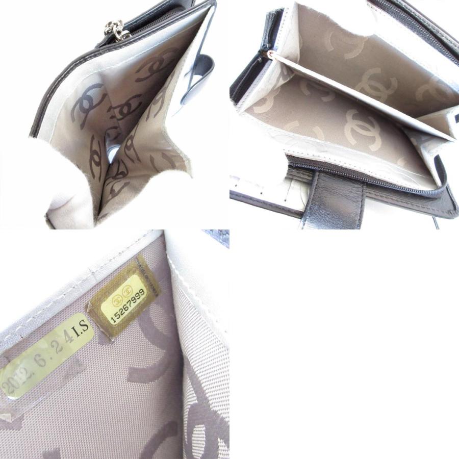 CHANEL（シャネル） 二つ折り財布 ラムスキン ブラック×シルバー