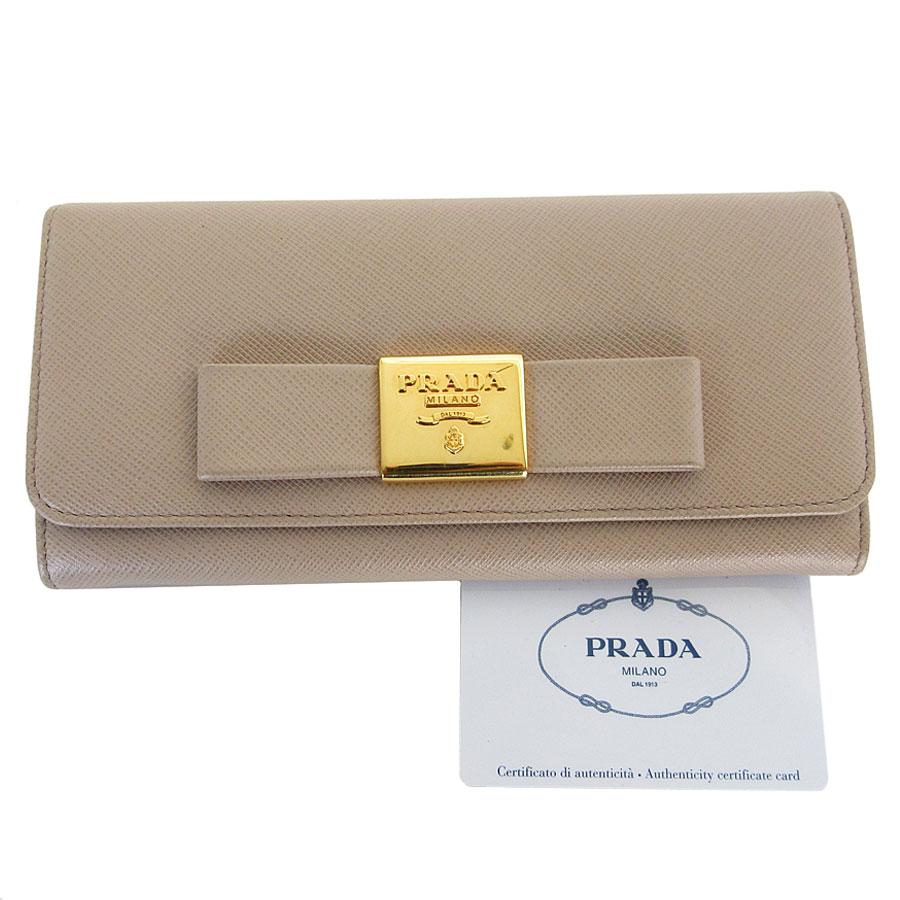 PRADA（プラダ） 二つ折り長財布 レザー グレージュ : ブランド