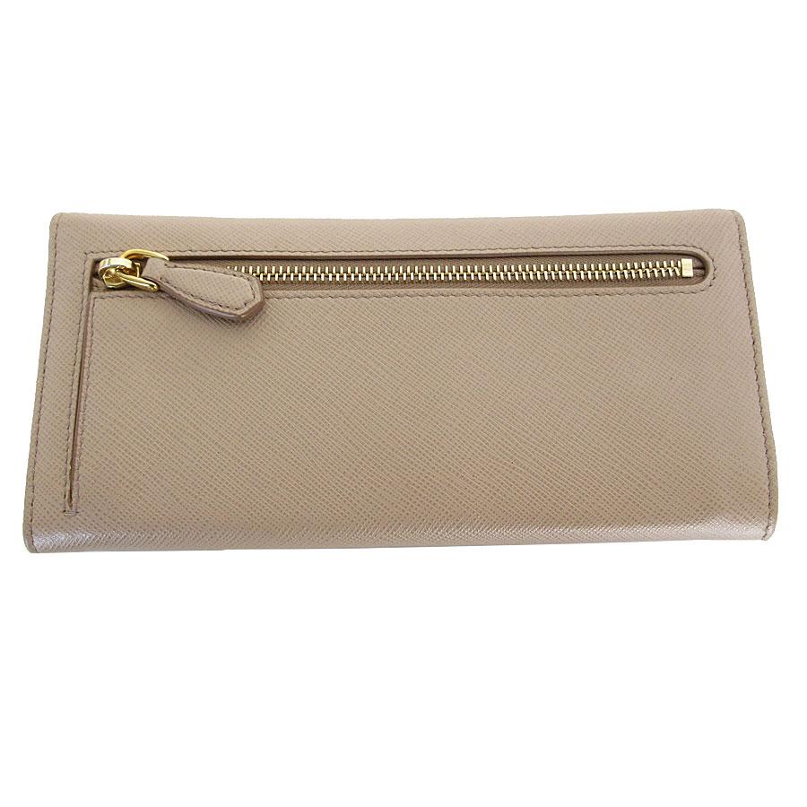 PRADA（プラダ） 二つ折り長財布 レザー グレージュ : ブランド