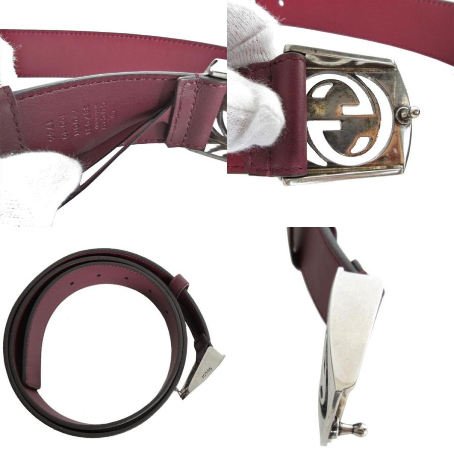 GUCCI シルバー レザー ベルト GUCCI（グッチ） ベルト レザー/メタル バーガンディ/シルバー