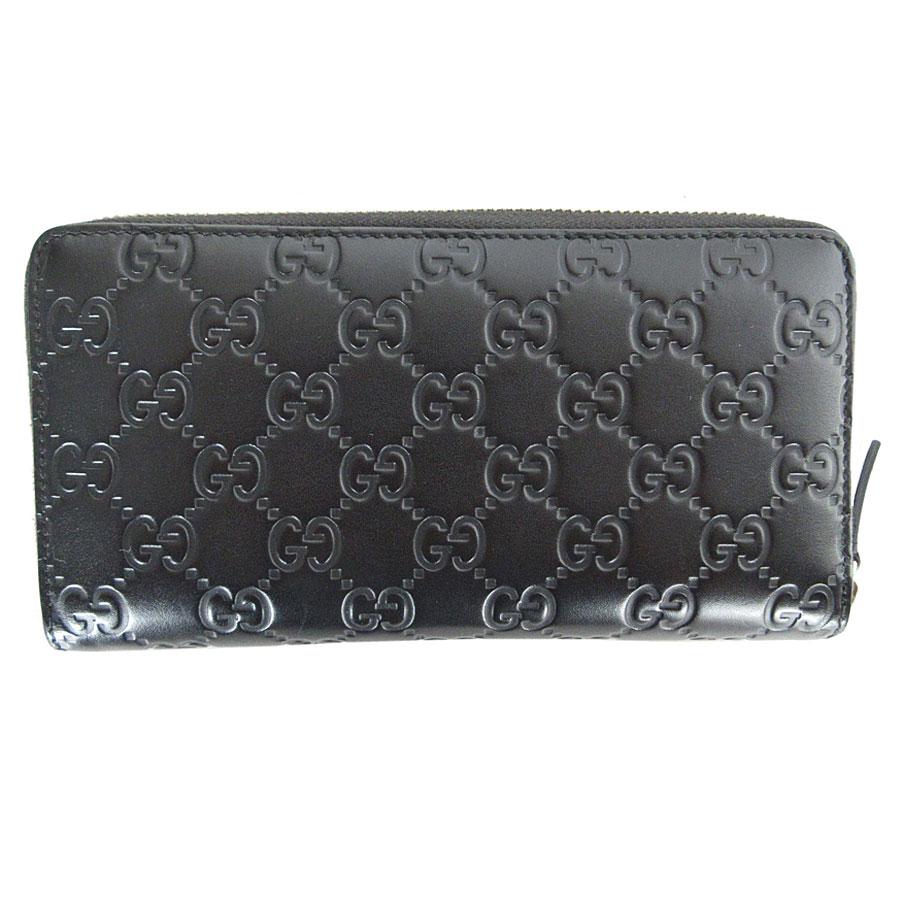 n77　Gucci　グッチ　長財布　ブラック　グッチシマ　レザー GUCCI グッチ ラウンドファスナー長財布 グッチシマ レザー