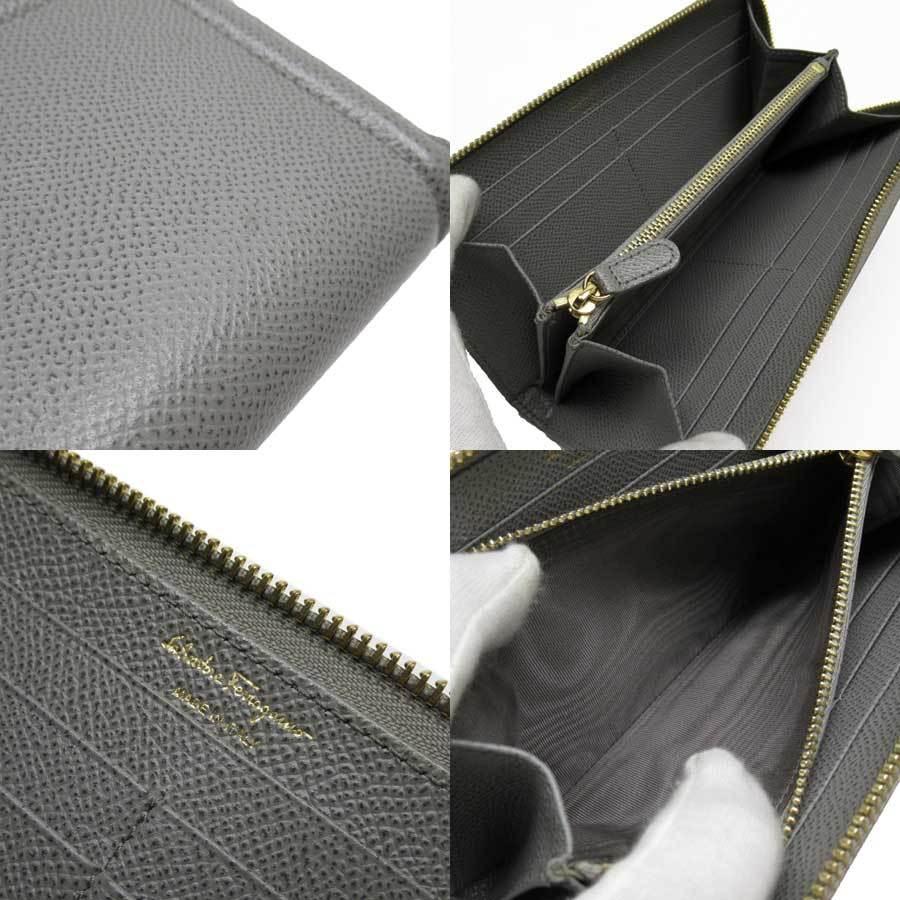 美品 フェラガモ 長財布 L字ファスナー サフィアーノ ヴァラリボン レザー 黒 FERRAGAMO サルヴァトーレ・フェラガモ 長財布 ヴァラ リボン