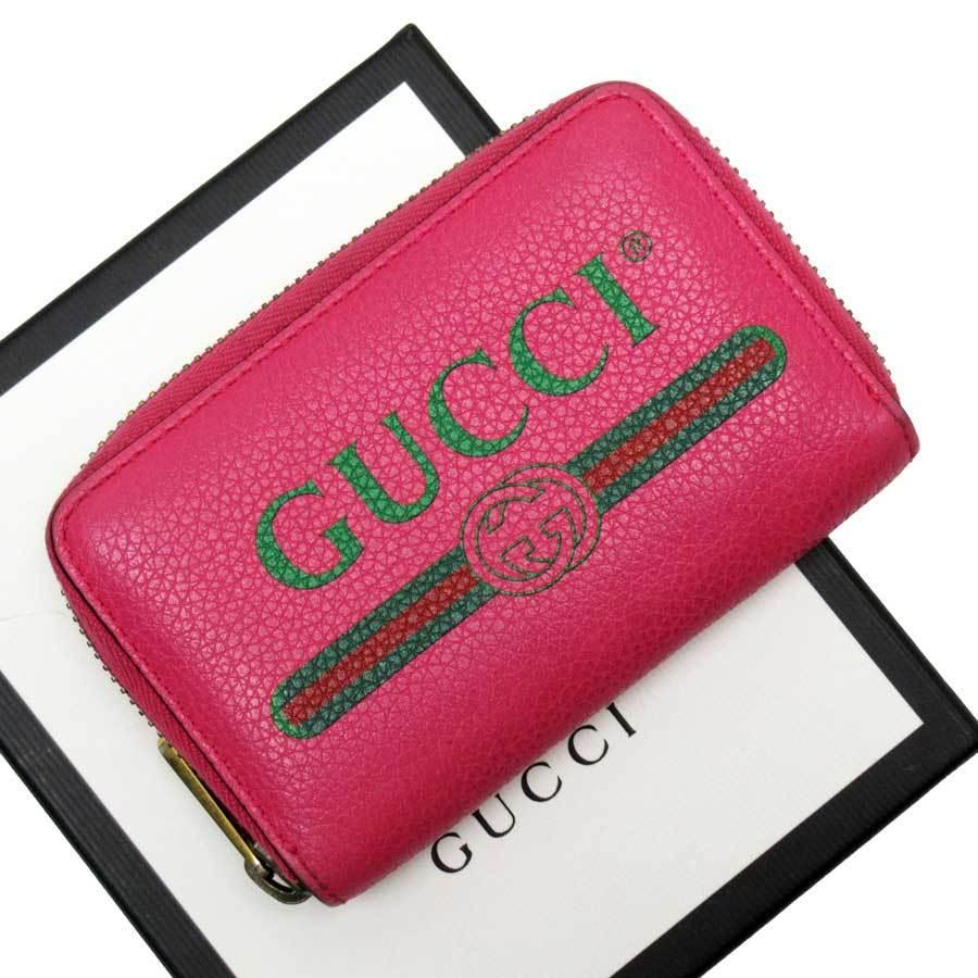 グッチ GUCCI コインケース カードケース インターロッキングG レザー ピンク系xグリーンxゴールド 定番人気 :t17659a