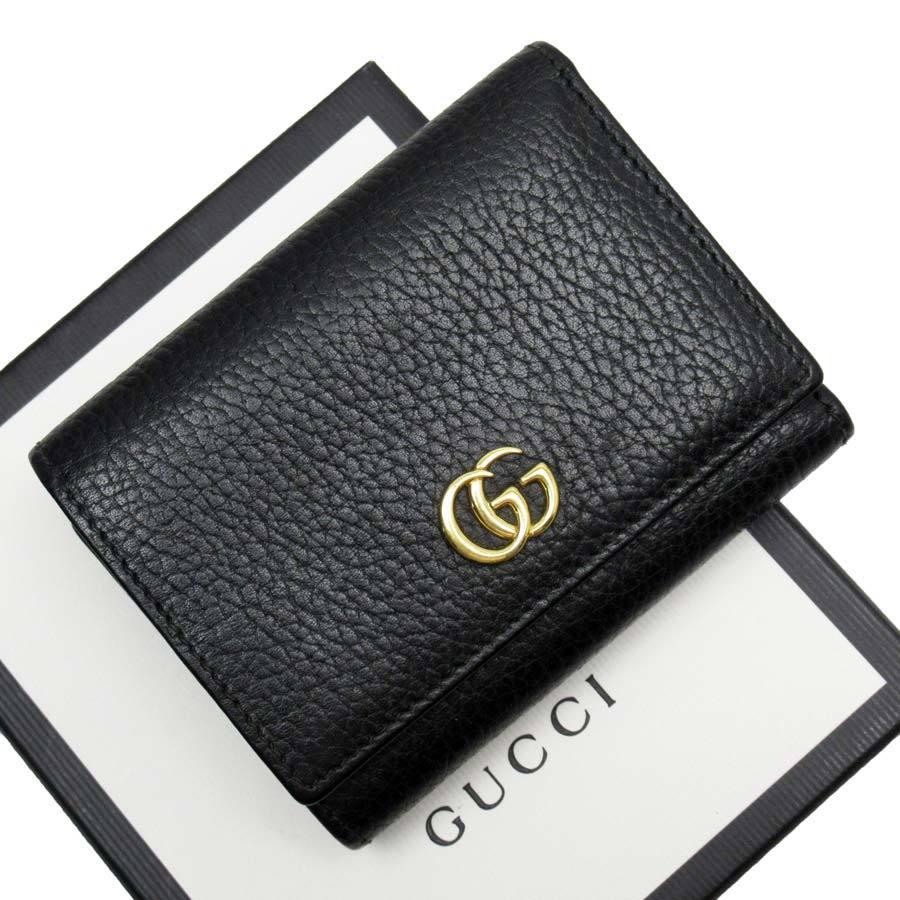 グッチ GUCCI 三つ折り財布 GGマーモント レザー ブラックxゴールド 定番人気 :t17883g:ブランドバリュー - 通販