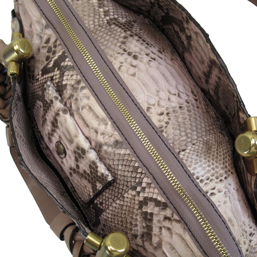 Chloe クロエ ハンドバッグ パイソンxレザー ベージュ系 定番 Chloe クロエ ハンドバッグ パイソンxレザー ベージュ系 定番