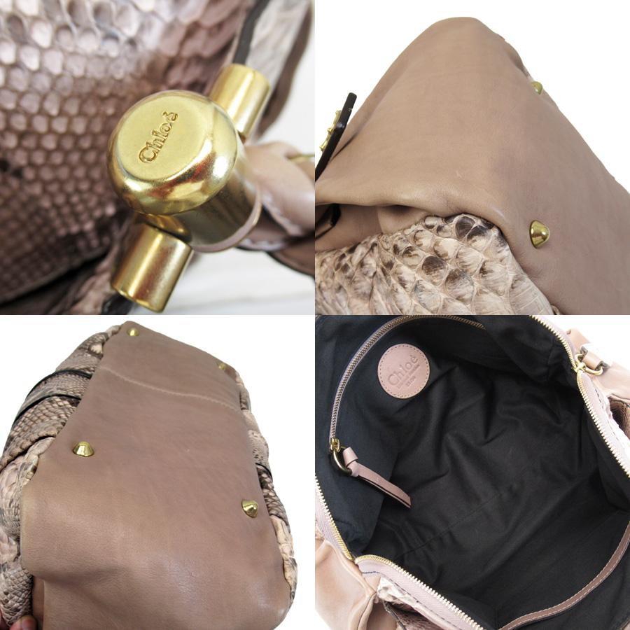 Chloe クロエ ハンドバッグ パイソンxレザー ベージュ系 定番 Chloe クロエ ハンドバッグ パイソンxレザー ベージュ系 定番