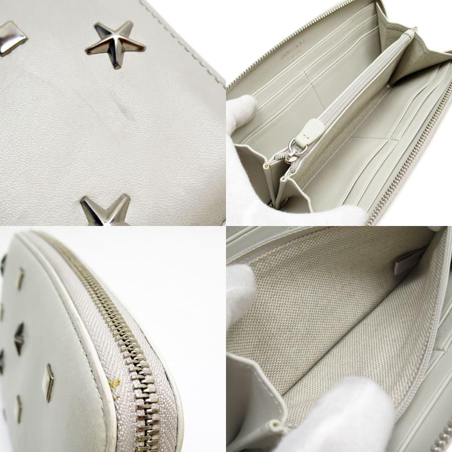 ジミーチュウスタースタッズラウンドジップ長財布レザーホワイト