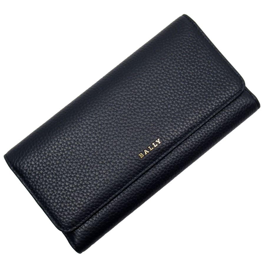 Bally バリー BALLY 二つ折り長財布 レザー ネイビー×ベージュ