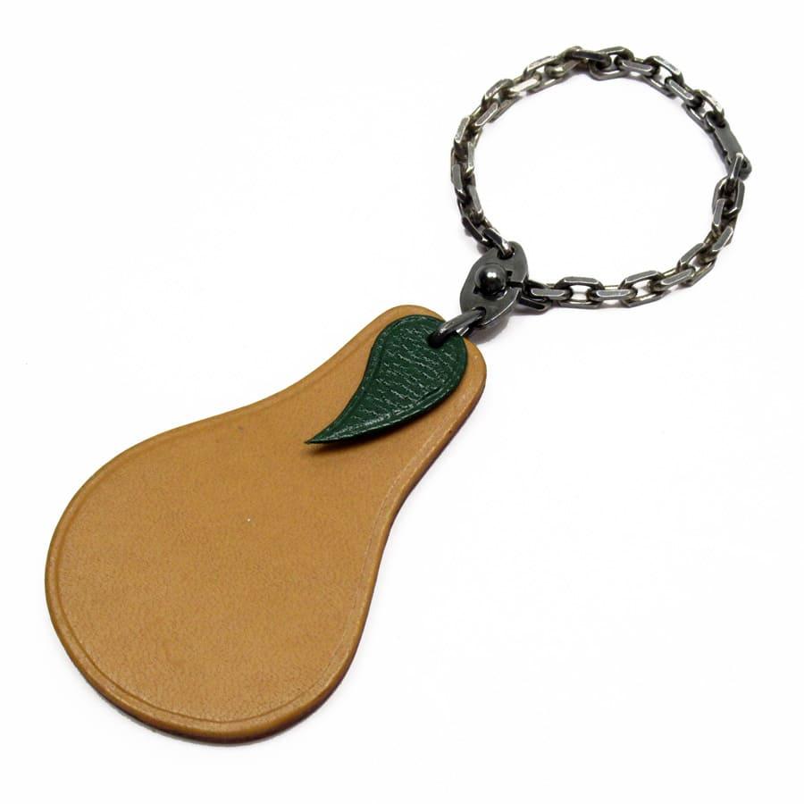 HERMES エルメス チャーム フルーツモチーフ 洋梨 レザーx925 ブラウン  