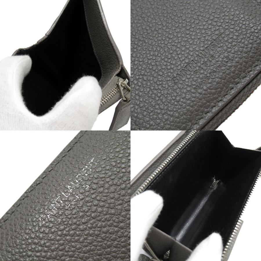 サンローラン SAINT LAURENT 二つ折り財布 レザー グレー : ブランド