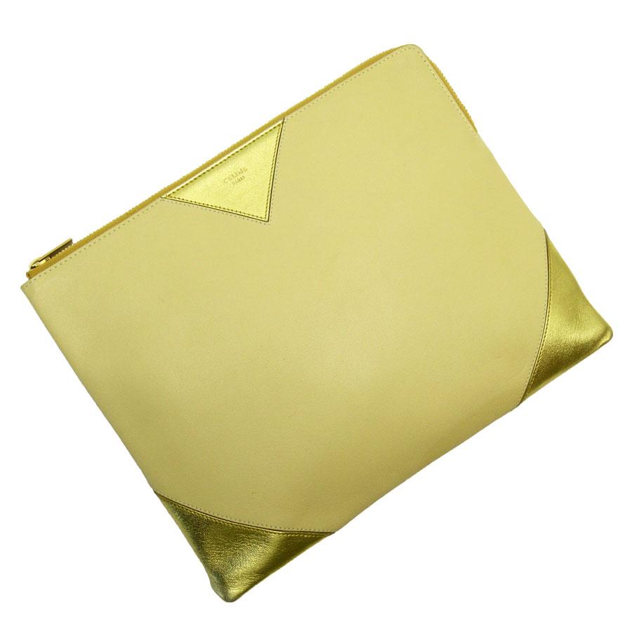 CELINE セリーヌ クラッチバッグ イエロー×ゴールド 14063 ユニセックス【中古】 t18970a セリーヌ CELINE クラッチバッグ レザー イエロー×ゴールド ユニ