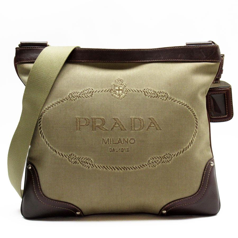 PRADA プラダ 斜め掛けショルダーバッグ キャンバス/レザー ブラウン  