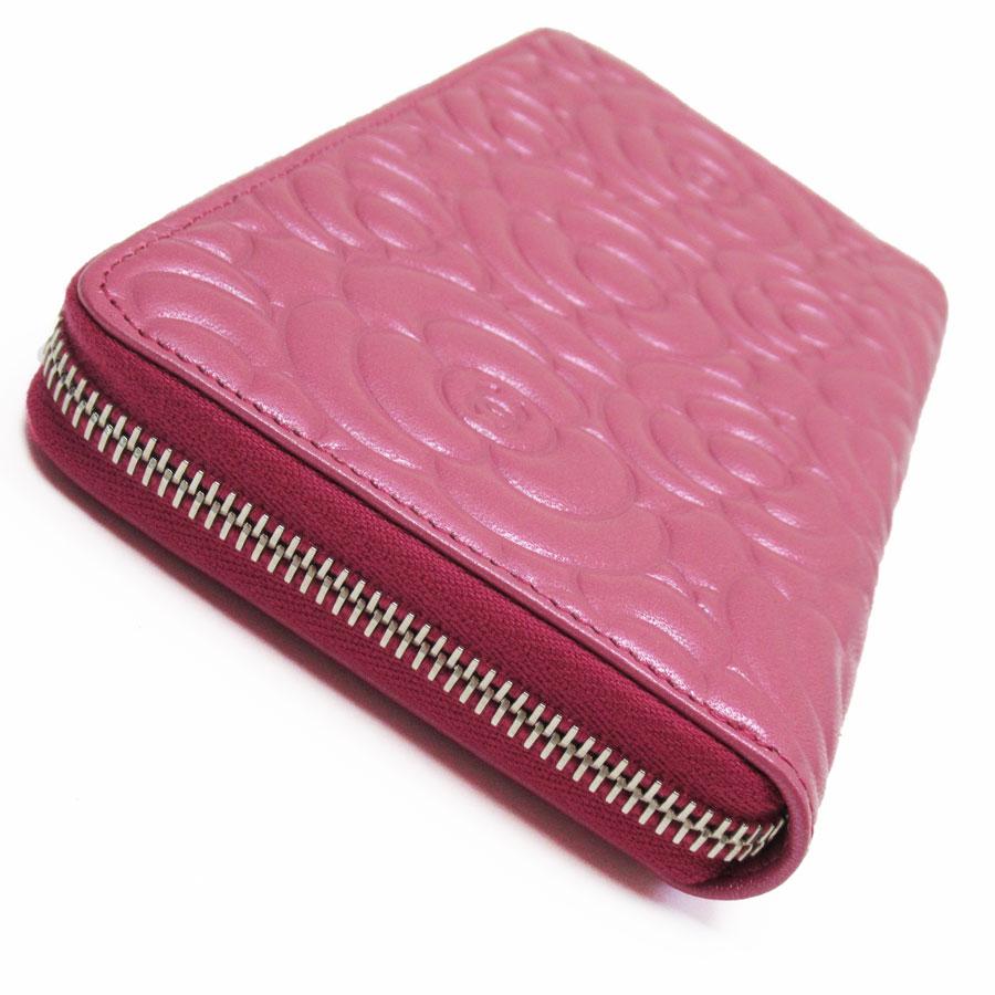 CHANEL（シャネル） ラウンドファスナー長財布 カメリア レザー ピンク