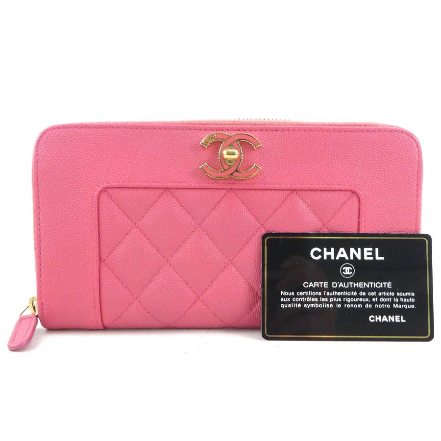 シャネル　ラウンドファスナー　長財布　ピンク CHANEL（シャネル） ラウンドファスナー長財布 マドモアゼル レザー