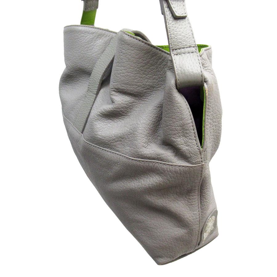 【A.D.M.J.】グレー レザー ハンドバッグ ADMJハンドバッグレザーグレー/グリーン