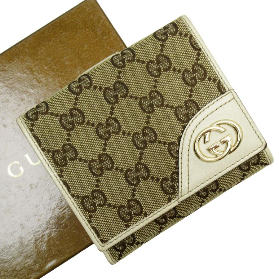 グッチ GUCCI 二つ折り財布 GGキャンバス/レザー ブラウン×アイボリー 