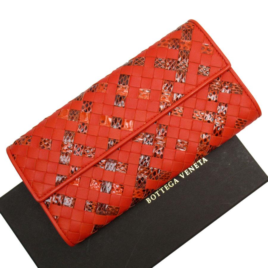 ボッテガヴェネタ BOTTEGAVENETA 長財布 レザー/パイソン オレンジ