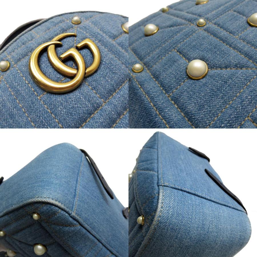 GUCCI（グッチ） リュック GGマーモント デニム/フェイクパール ブルー