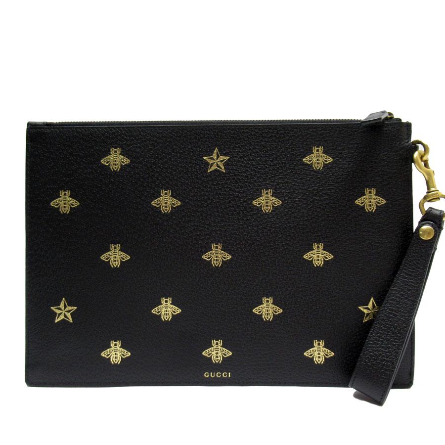 GUCCI グッチ クラッチバッグ レザー ブラック/ゴールド : ブランド 