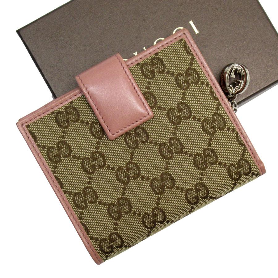 GUCCI GGキャンバス 二つ折り財布 ベージュ/ピンク GUCCI (グッチ) 2つ折り財布 GGキャンバス ピンクベージュ