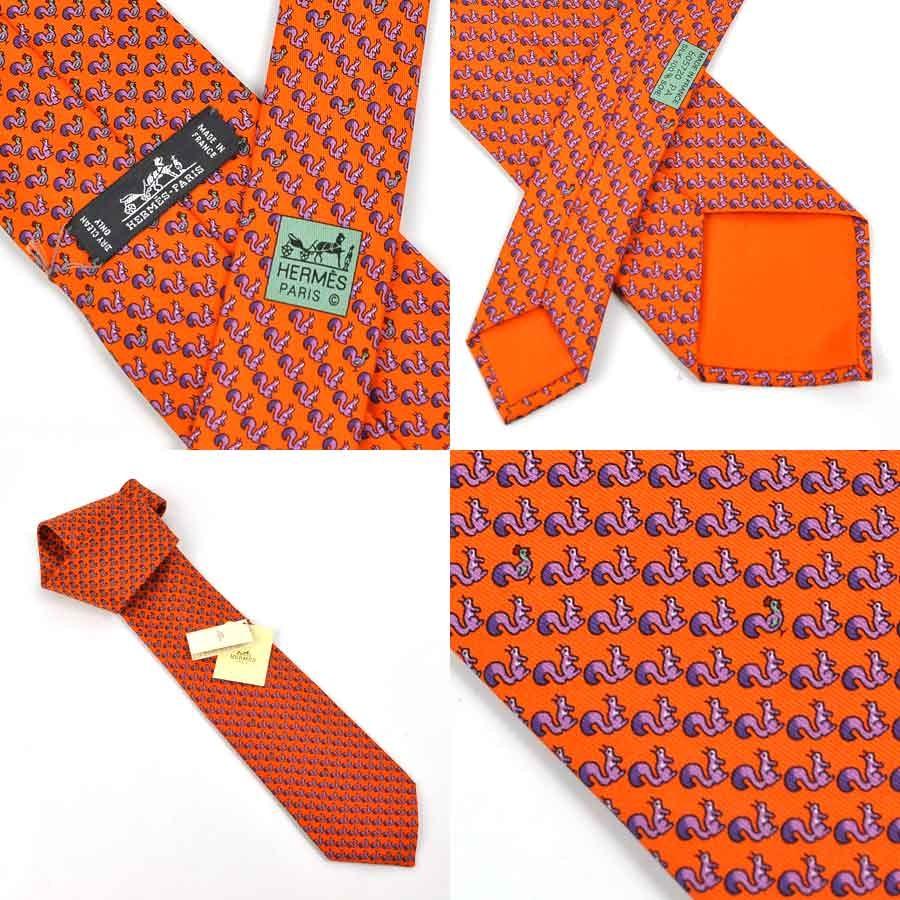HERMES エルメス ネクタイ オレンジ ファソネ H柄 定番 王道 光沢 希少