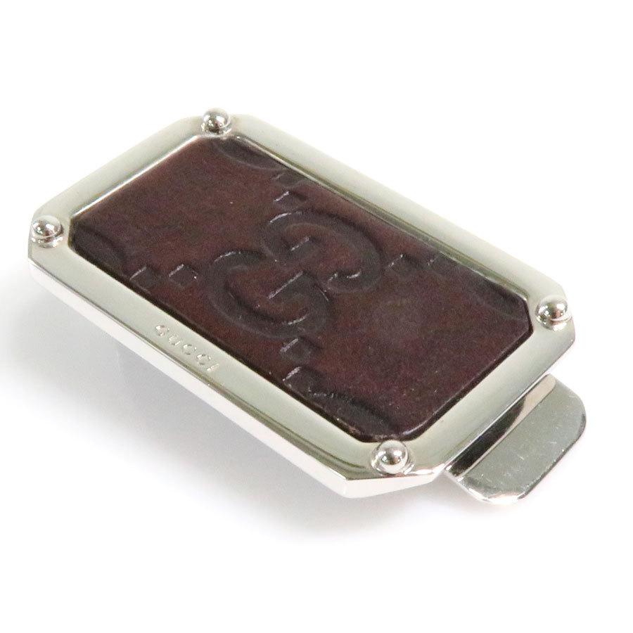 ☆*☆様 GUCCI シマ マネークリップ 二つ折り ブラウンレザー グッチシマ グッチ GUCCI マネークリップ レザーx金属素材 ブラウンx