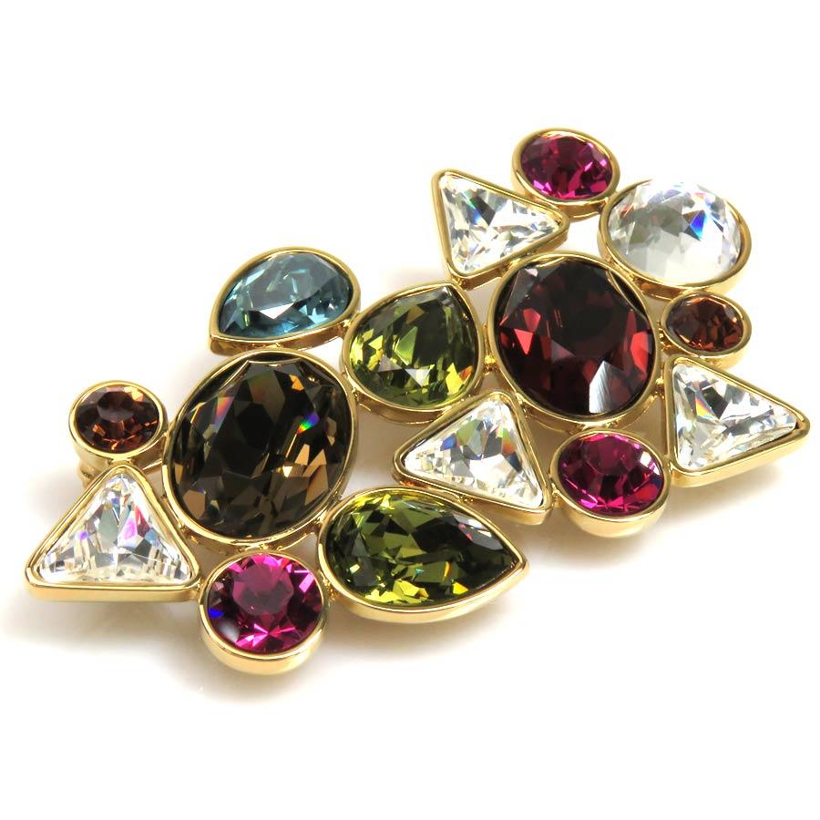 スワロフスキー Swarovski ブローチ 金属素材xスワロフスキークリスタル ゴールドxマルチカラー 定番人気 y15635a