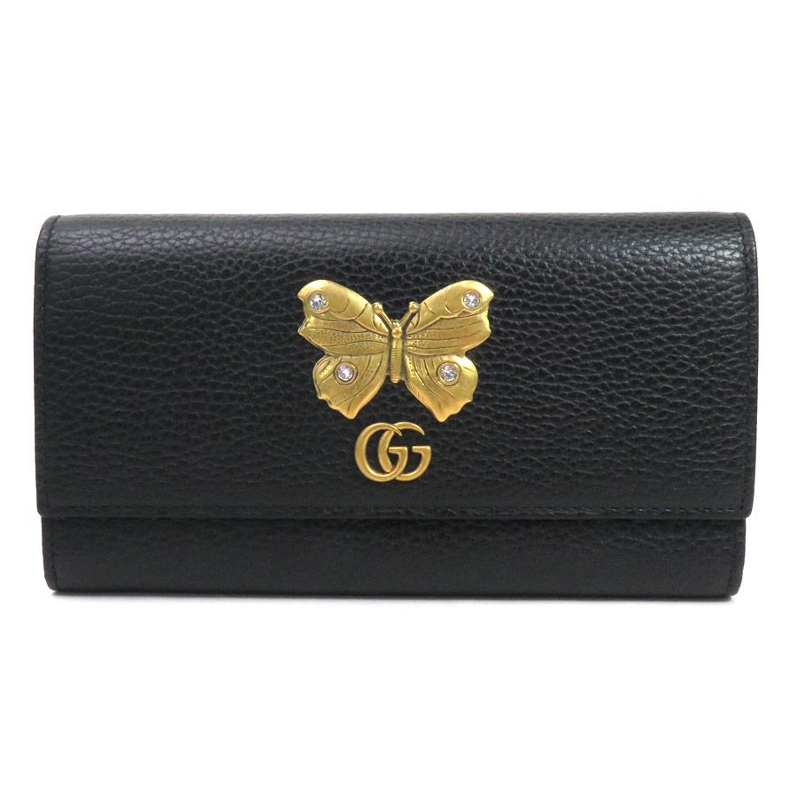GUCCI（グッチ） 長財布 GG バタフライ レザーx金属素材 ブラックx