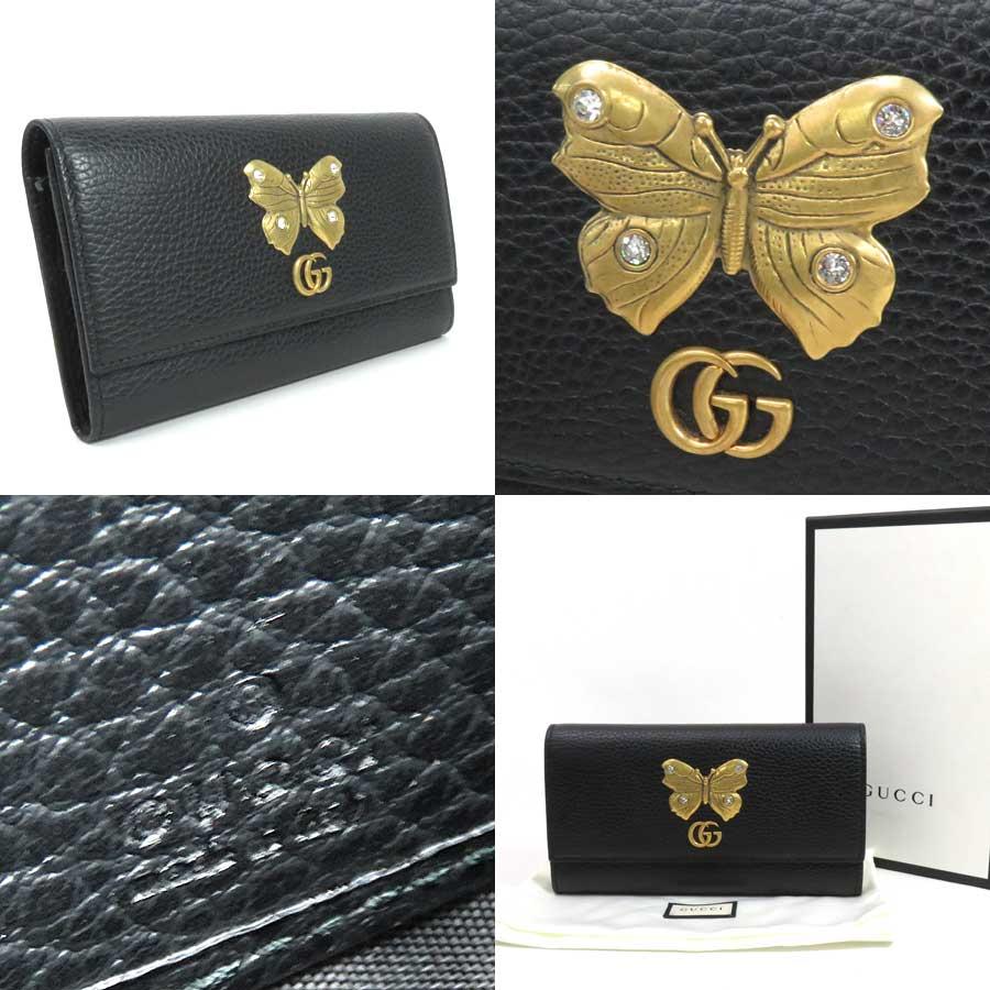 GUCCI長財布 GUCCI（グッチ） 長財布 GG バタフライ レザーx金属素材 ブラックx
