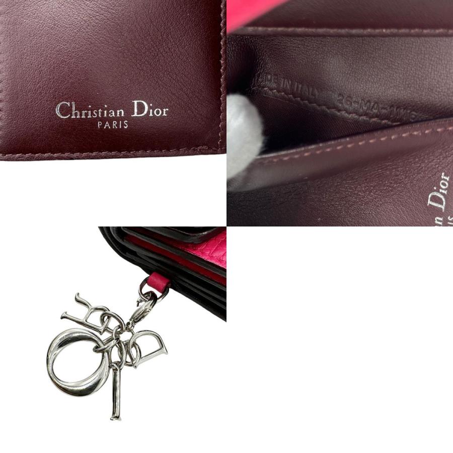 クリスチャンディオール Christian Dior 三つ折り財布 レザー マゼンタ
