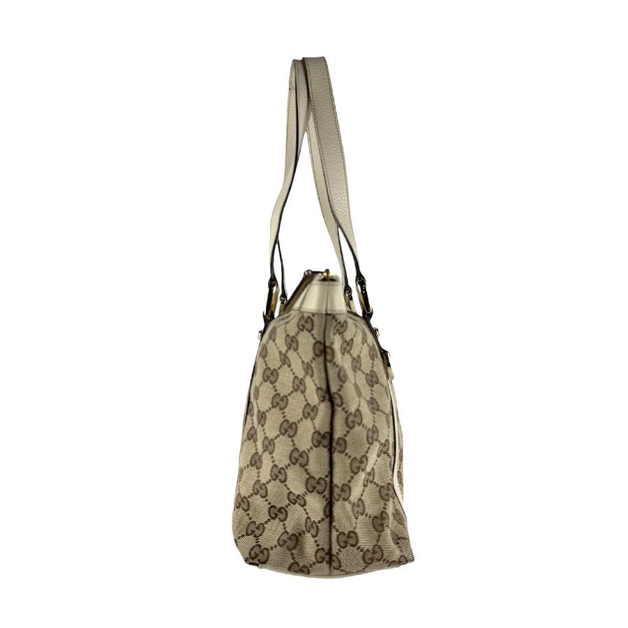 GUCCI グッチ ハンドバッグ レザー アイボリー ベージュ シリアル有 GUCCI（グッチ） ハンドバッグ キャンバス/レザー アイボリー/ブラウン