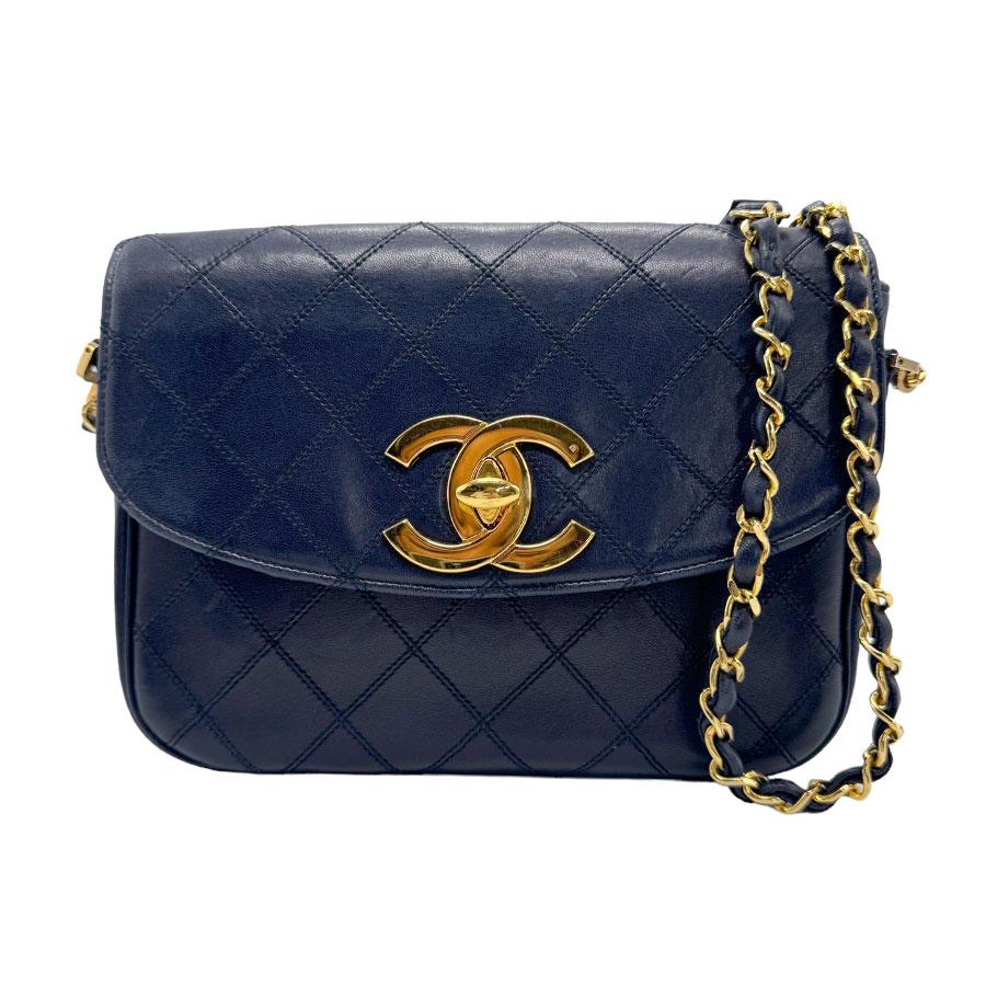 CHANEL シャネル 斜め掛けショルダーバッグ レザー/メタル ネイビー 