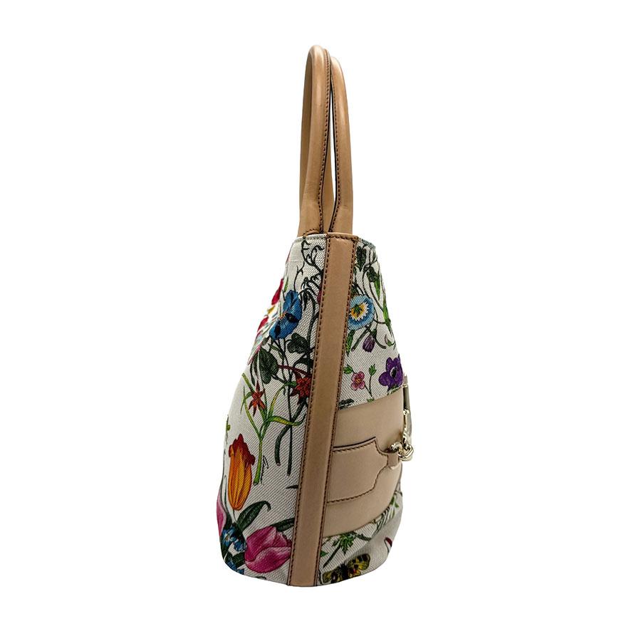 GUCCI グッチ フローラ柄ショルダーバッグ キャンバス×レザー イタリア製 GUCCI グッチ フローラ柄ショルダーバッグ キャンバス×レザー
