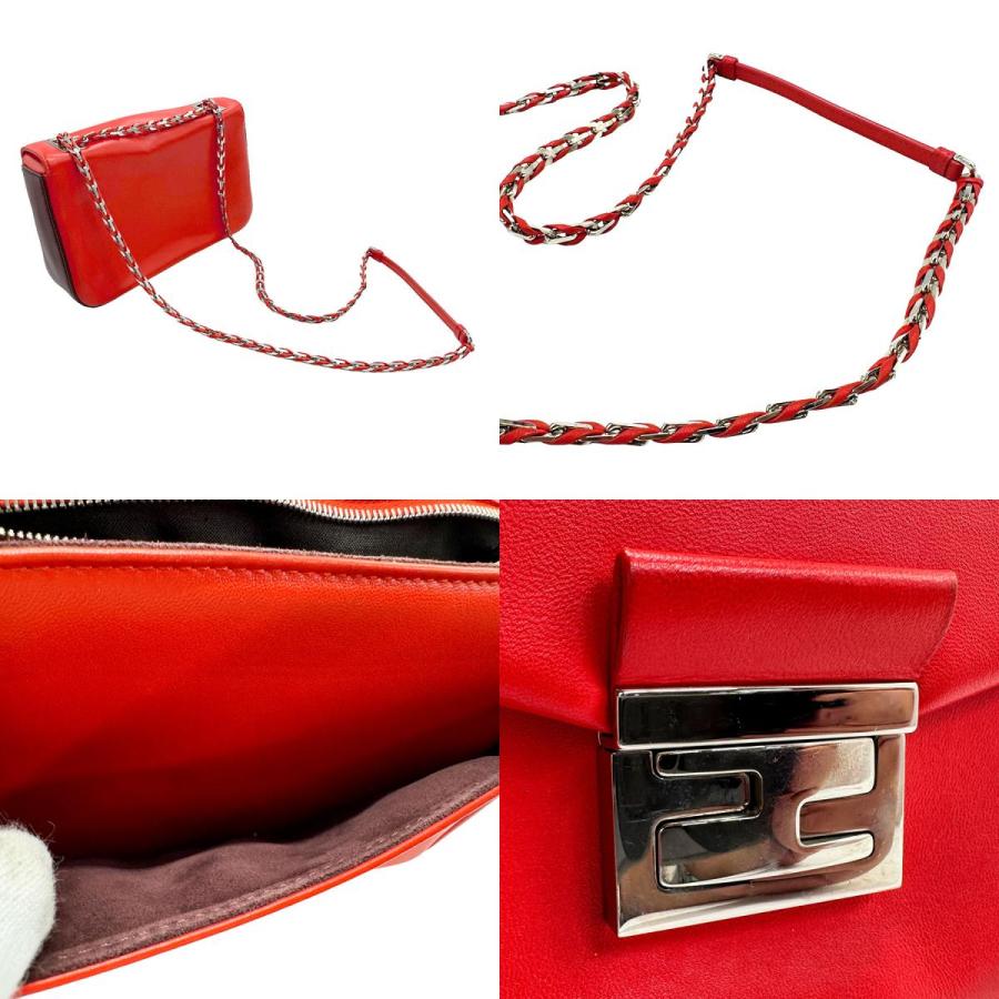 FENDI（フェンディ） ショルダーバッグ レザー レッド×ボルドー
