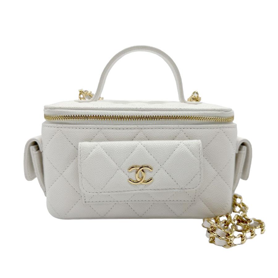 CHANEL シャネル ショルダーバッグ キャビアスキンレザー ホワイト 